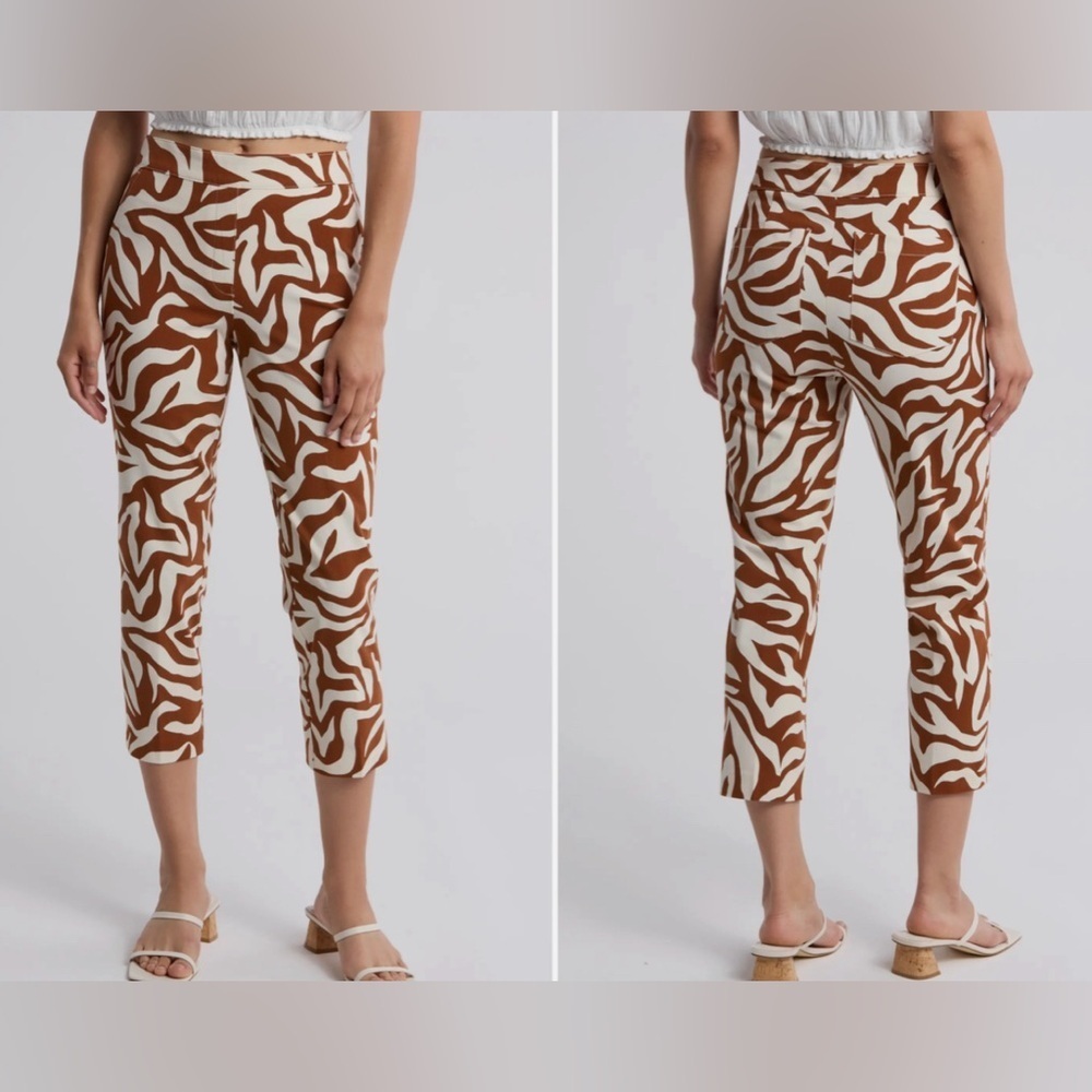 SPANX On-the-go Animal Printed Slim Straight Leg Pants  Brown Zebra medium